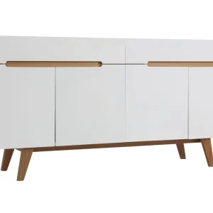 Buffet Scandinave Blanc Brillant Et Finition Bois L180cm MELKA 11