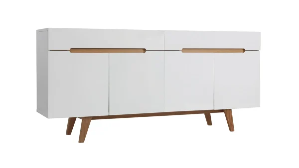 Buffet Scandinave Blanc Brillant Et Finition Bois L180cm MELKA 3