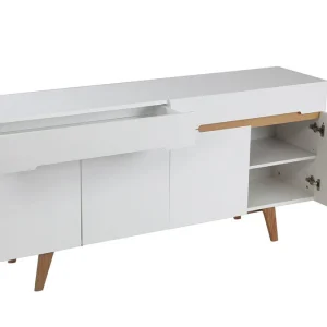 Buffet Scandinave Blanc Brillant Et Finition Bois L180cm MELKA 13