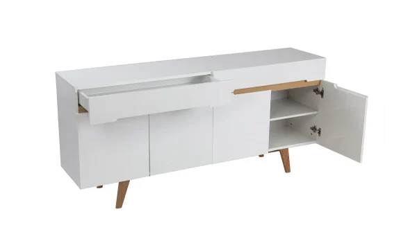 Buffet Scandinave Blanc Brillant Et Finition Bois L180cm MELKA 4