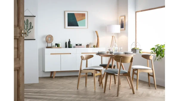 Buffet Scandinave Blanc Brillant Et Finition Bois L180cm MELKA 6