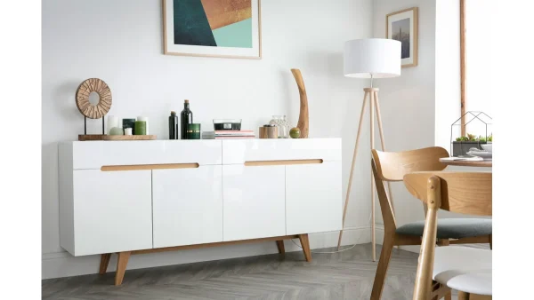 Buffet Scandinave Blanc Brillant Et Finition Bois L180cm MELKA 7