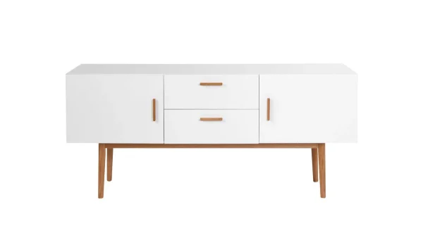 authentiques Buffet Scandinave Blanc Et Bois 2 Portes L160 Cm GILDA 1