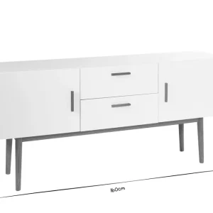 authentiques Buffet Scandinave Blanc Et Bois 2 Portes L160 Cm GILDA 25