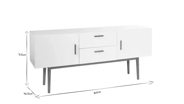 authentiques Buffet Scandinave Blanc Et Bois 2 Portes L160 Cm GILDA 9