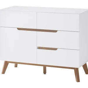 Buffet Scandinave Blanc Mat Et Bois 1 Porte 4 Tiroirs L97 Cm SKIVE 8