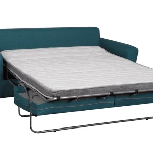 nouvelle saison Canapé Convertible 3 Places En Tissu Bleu Canard Et Bois Clair Avec Matelas 9 Cm BEAUBOURG 12