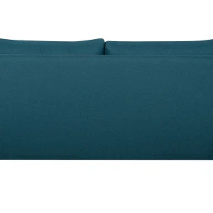 Canapé Convertible 3 Places En Tissu Bleu Canard Et Bois Clair Avec Matelas 9 Cm BEAUBOURG 16