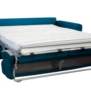 Canapé Convertible 3 Places En Tissu Bleu Canard Et Bois Clair Avec Matelas L140 Cm 12 Cm GRAHAM boutique en ligne 20