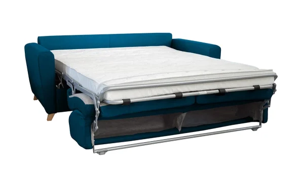 Canapé Convertible 3 Places En Tissu Bleu Canard Et Bois Clair Avec Matelas L140 Cm 12 Cm GRAHAM boutique en ligne 6