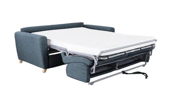 Canapé Convertible 3 Places En Tissu Bleu Et Bois Clair Avec Matelas L140 Cm 12 Cm GRAHAM soldes 6