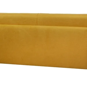 grossiste en ligne Canapé Convertible 3 Places En Tissu Effet Velours Jaune Moutarde Et Bois Clair Avec Matelas 12 Cm SKANDY 17