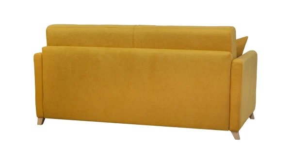 grande marque pas cher Canapé Convertible 3 Places En Tissu Effet Velours Jaune Moutarde Et Bois Clair Avec Matelas 12 Cm SKANDY 6