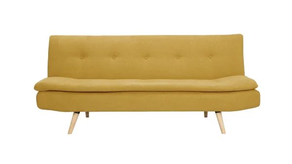 Canapé Convertible 3 Places En Tissu Effet Velours Jaune Moutarde Et Bois Clair SENSO online boutique 1