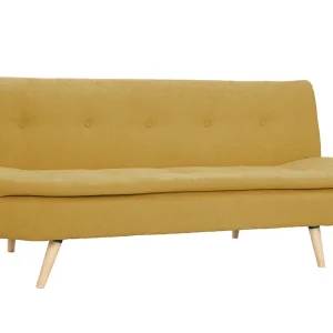 Canapé Convertible 3 Places En Tissu Effet Velours Jaune Moutarde Et Bois Clair SENSO 14