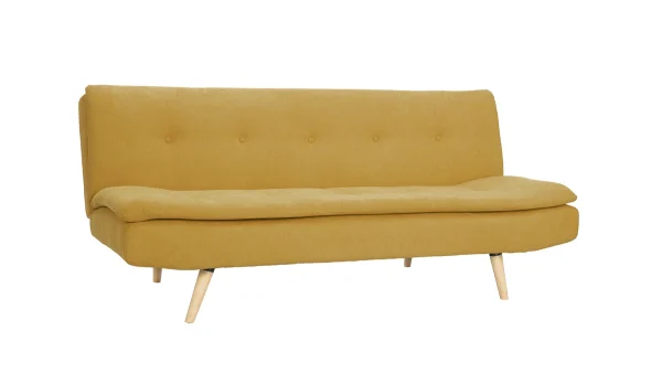 Canapé Convertible 3 Places En Tissu Effet Velours Jaune Moutarde Et Bois Clair SENSO online boutique 3