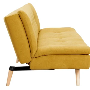 Canapé Convertible 3 Places En Tissu Effet Velours Jaune Moutarde Et Bois Clair SENSO prix pas cher 16