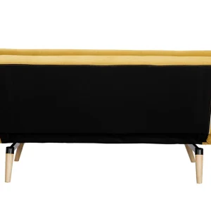 Canapé Convertible 3 Places En Tissu Effet Velours Jaune Moutarde Et Bois Clair SENSO 18