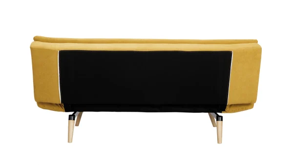 Canapé Convertible 3 Places En Tissu Effet Velours Jaune Moutarde Et Bois Clair SENSO 5