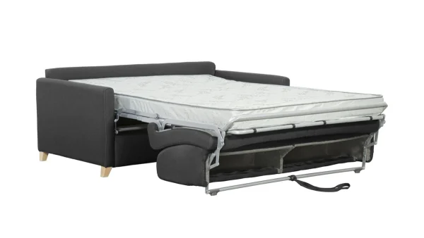 Canapé Convertible 3 Places En Tissu Gris Anthracite Et Bois Clair Avec Matelas 12 Cm SKANDY 4