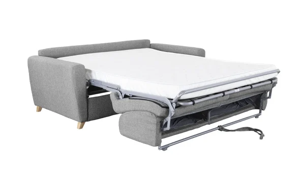 Canapé Convertible 3 Places En Tissu Gris Clair Et Bois Clair Avec Matelas L140 Cm 12 Cm GRAHAM 6