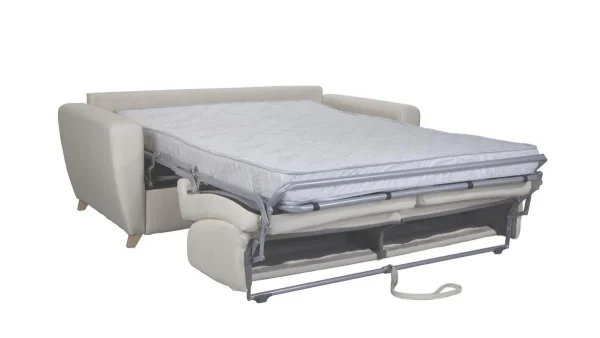 Canapé Convertible 3 Places En Tissu Naturel Et Bois Clair Avec Matelas L140 Cm 12 Cm GRAHAM vente à bas prix 6