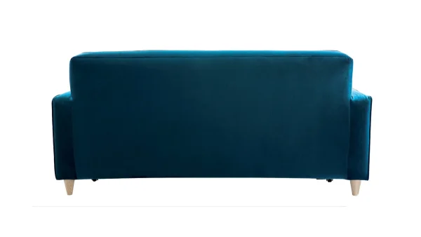 meilleur service Canapé Convertible 3 Places En Tissu Velours Bleu Paon Et Bois Clair Avec Matelas 9 Cm CIGALE 5