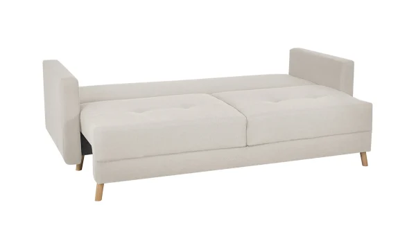 Canapé Convertible Avec Coffre 3 Places En Tissu Beige Et Bois Clair MIRA 4