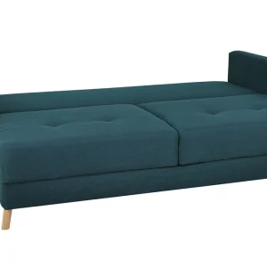 marque pas cher Canapé Convertible Avec Coffre 3 Places En Tissu Bleu Paon Et Bois Clair MIRA 15