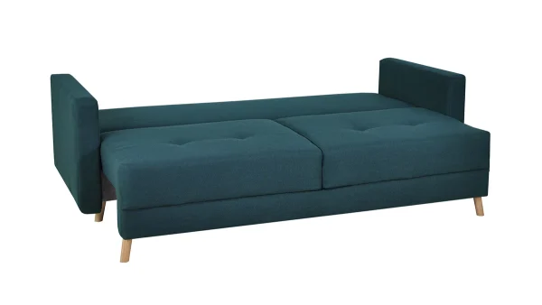 Couleurs variées Canapé Convertible Avec Coffre 3 Places En Tissu Bleu Paon Et Bois Clair MIRA 4