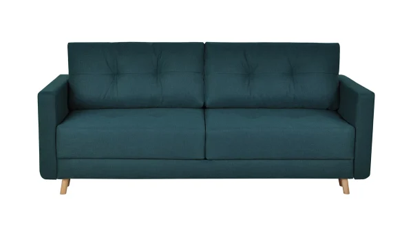 Couleurs variées Canapé Convertible Avec Coffre 3 Places En Tissu Bleu Paon Et Bois Clair MIRA 1