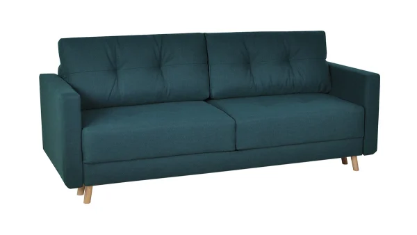 Canapé Convertible Avec Coffre 3 Places En Tissu Bleu Paon Et Bois Clair MIRA 3