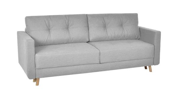 excellents soldes Canapé Convertible Avec Coffre 3 Places En Tissu Gris Clair Et Bois Clair MIRA 3