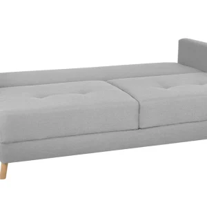 Canapé Convertible Avec Coffre 3 Places En Tissu Gris Clair Et Bois Clair MIRA 16