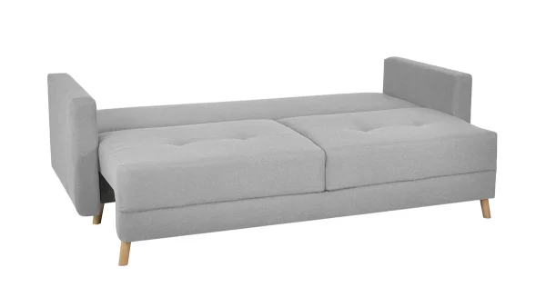 Canapé Convertible Avec Coffre 3 Places En Tissu Gris Clair Et Bois Clair MIRA 4