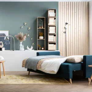 excellents soldes Canapé Convertible Avec Coffre 3 Places En Tissu Gris Clair Et Bois Clair MIRA 26