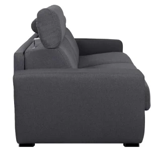 Canapé Convertible Avec Têtières Ajustables 3 Places En Tissu Effet Velours Gris Anthracite Avec Matelas 12 Cm NORO 16