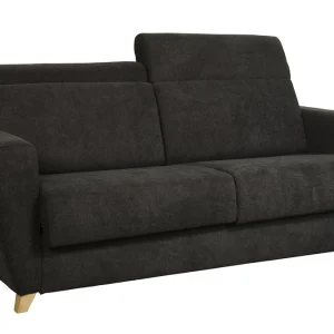 Les achats en ligne Canapé Convertible Avec Têtières Ajustables 3 Places En Tissu Effet Velours Gris Anthracite Et Bois Clair Avec Matelas 13 Cm GOYA 11