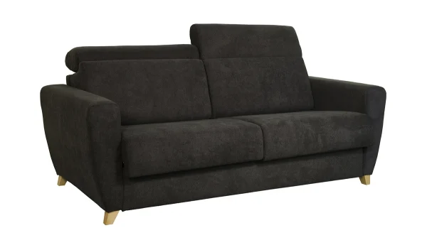 Les achats en ligne Canapé Convertible Avec Têtières Ajustables 3 Places En Tissu Effet Velours Gris Anthracite Et Bois Clair Avec Matelas 13 Cm GOYA 3