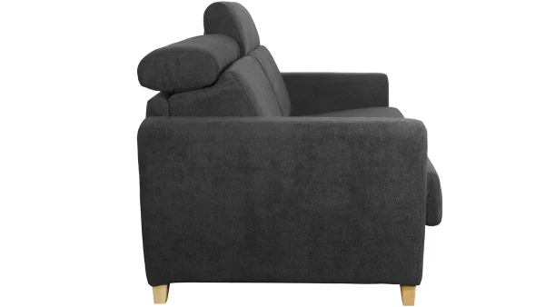 Les achats en ligne Canapé Convertible Avec Têtières Ajustables 3 Places En Tissu Effet Velours Gris Anthracite Et Bois Clair Avec Matelas 13 Cm GOYA 5