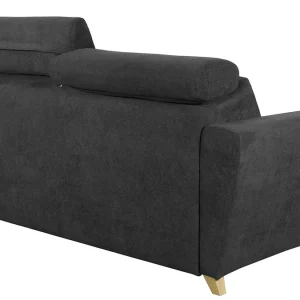 Les achats en ligne Canapé Convertible Avec Têtières Ajustables 3 Places En Tissu Effet Velours Gris Anthracite Et Bois Clair Avec Matelas 13 Cm GOYA 17