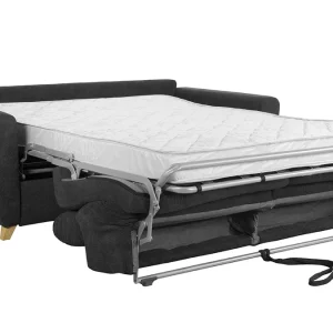 Canapé Convertible Avec Têtières Ajustables 3 Places En Tissu Effet Velours Gris Anthracite Et Bois Clair Avec Matelas 13 Cm GOYA 13