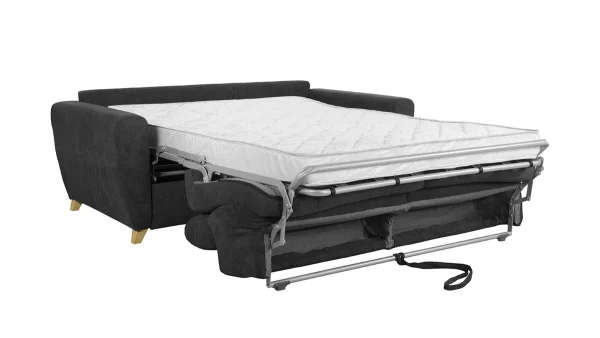 Canapé Convertible Avec Têtières Ajustables 3 Places En Tissu Effet Velours Gris Anthracite Et Bois Clair Avec Matelas 13 Cm GOYA Meilleur Prix 4