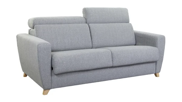 à prix imbattables Canapé Convertible Avec Têtières Ajustables 3 Places En Tissu Gris Et Bois Clair Avec Matelas 13 Cm GOYA 3