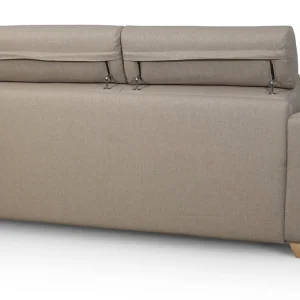 acheter en ligne Canapé Convertible Avec Têtières Ajustables 3 Places En Tissu Taupe Et Bois Clair Avec Matelas 13 Cm GOYA 20