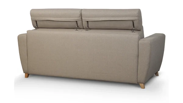 bas prix Canapé Convertible Avec Têtières Ajustables 3 Places En Tissu Taupe Et Bois Clair Avec Matelas 13 Cm GOYA 7