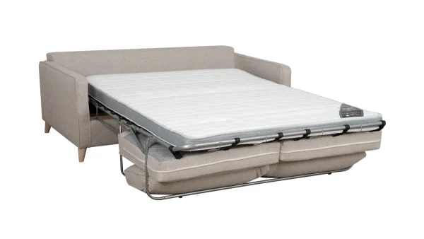 Canapé Convertible Scandinave 3 Places En Tissu Beige Et Bois Clair Avec Matelas 10 Cm PAPEL comparez les prix 4