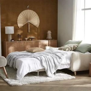 Canapé Convertible Scandinave 3 Places En Tissu Beige Et Bois Clair Avec Matelas 10 Cm VENDOME guranteed de qualité 23