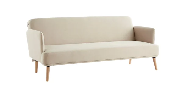 Canapé Convertible Scandinave 3 Places En Tissu Beige Et Bois Clair JAGGER Paris 3