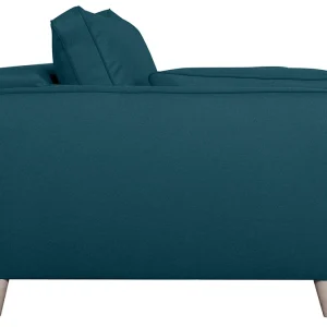 en vente Canapé Convertible Scandinave 3 Places En Tissu Bleu Canard Et Bois Clair Avec Matelas 10 Cm PAPEL 16